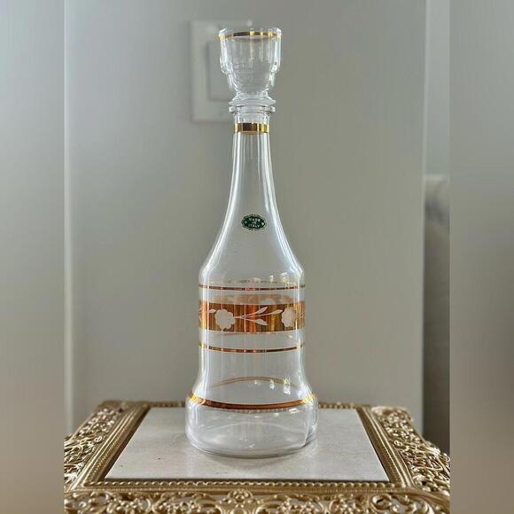 Vintage Gold Italian Stripe Glass Decanter - Picture 1 of 4